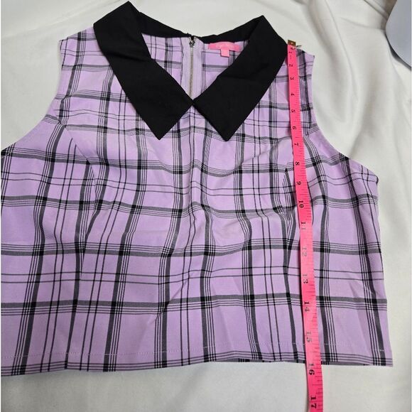 DOLLS KILL Make A Scene purple tartan plaid academia kawaii crop top L - Picture 6 of 6